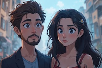 create cartoon couple illustration for gift