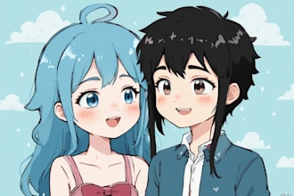 draw a stylish cartoon couple portrait