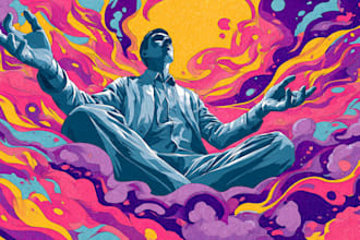 draw psychedelic illustration with retro comic art style