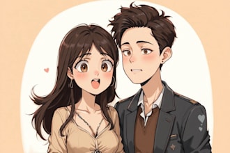 design a personalized cartoon couple portrait