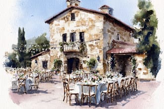 create a watercolor wedding venue portrait