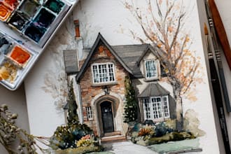 create a watercolor house portrait of your home