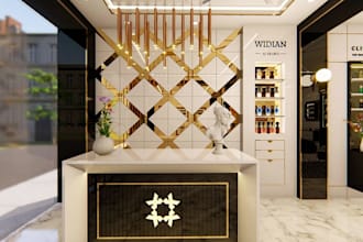 revit 3d cosmetic perfume store, luxury boutique, kiosk design, showroom render
