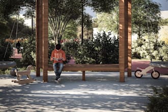 urban community park 3d design, rv resort, campground map, playground cgi render