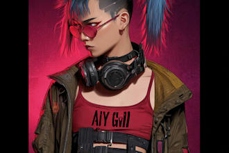 create a illustration of futuristic cyberpunk character art