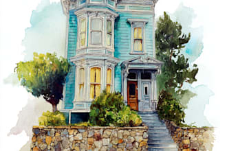 paint a watercolor house portrait or city space illustration