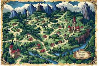 draw high quality professional fantasy map for dnd campaign, roleplaying, books