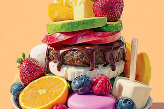 design colorful pop art food illustrations for menus and social media