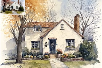 hand paint a stunning custom watercolor home portrait