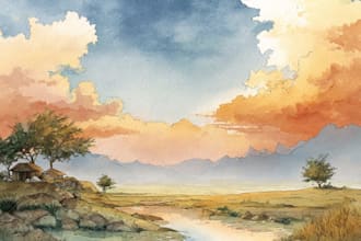 draw a watercolor landscape illustration
