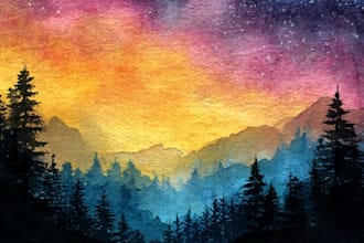 hand drawn artistic watercolor art
