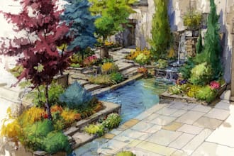 draw original watercolor landscape or architecture art