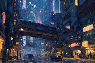 create an illustration of futuristic cyberpunk city