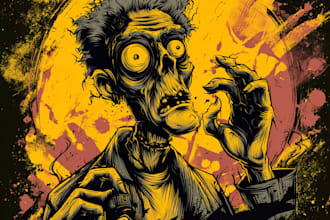 create an amazing retro horror cartoon illustration for your tshirt design