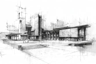 draw your house or building sketch in clean architectural style