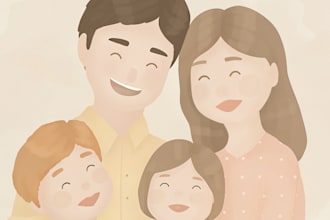 illustrate cute personal family portrait for you