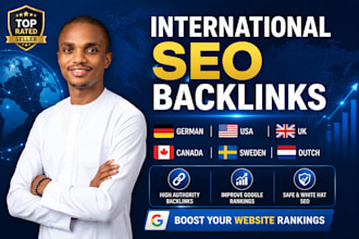 build international SEO backlinks from canada german dutch sweden USA,UK domain