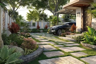 design backyard landscape  realistic 3d rendering