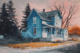 draw a watercolor house painting