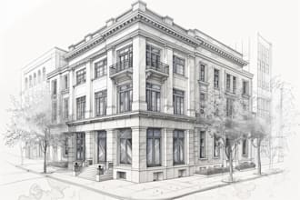 draw an architectural sketches of building illustrations