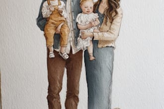 draw a watercolor family portrait