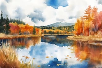 illustrate a watercolor landscape illustration