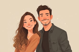 illustrate magical disney style couple artwork