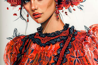 draw a fashion or editorial illustration, sketch, commercial concept