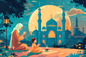 do islamic muslim illustration, flat islamic graphic for islamic children book