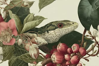 draw an animal and botanical illustration