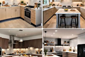 design kitchen remodel layout and photorealistic 3d render