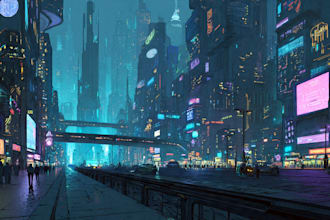 design an illustration of futuristic cyberpunk city