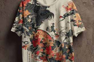 do japanese style or monoline illustration for tshirt merch