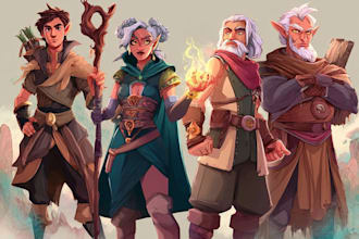 draw your dnd rpg character or party illustration art