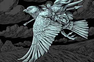 draw a line illustration, a linocut or an engraving