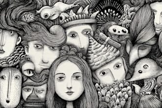do custom doodle art illustration, line art doodle,