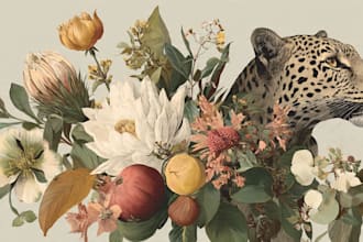 draw an animal and botanical illustration