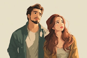design a dreamy disney style wedding couple illustration