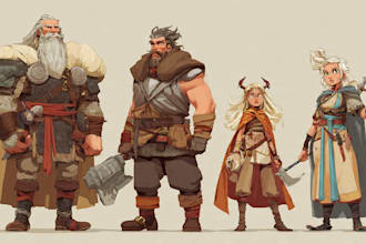 create epic fantasy and comic style character illustrations