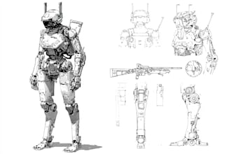 design any type of robot, cyborg, armor or mecha in line art
