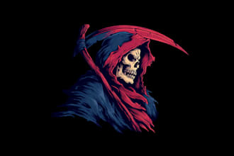 draw skull skeleton, grim reaper for mascot and clothing