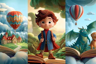 draw 3d children book illustrations and story books covers