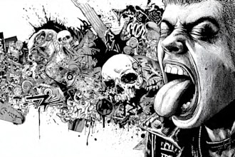draw a hardcore punk rock chaos graffiti illustrations
