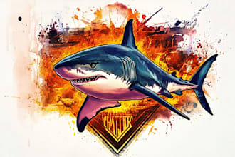 create an awesome shark mascot for you in watercolor