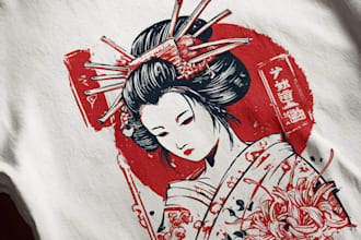 create vintage japanese illustration for clothing merch