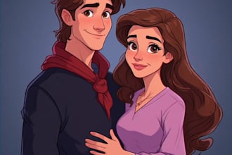 draw romantic couple portrait illustration