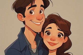 draw romantic cute couple portrait
