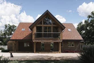 remodel UK home external 3d model, render cgi UK building front, off grid house