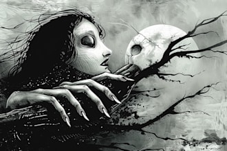 draw dark, horror illustration for you