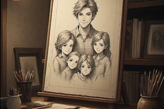 paint a family or couple portrait, handdrawn, noai